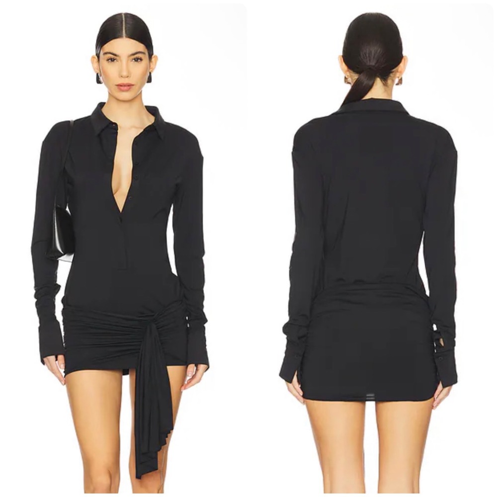 NWT Lioness Womens Onyx Black Slinky Jersey Knit Draped Soho Mini Dress Size S